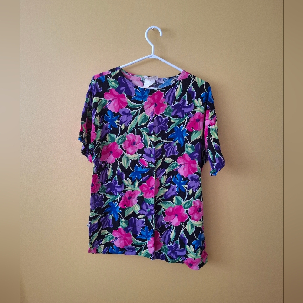 Vintage Pink and Purple Blouse Short Sleeve Top